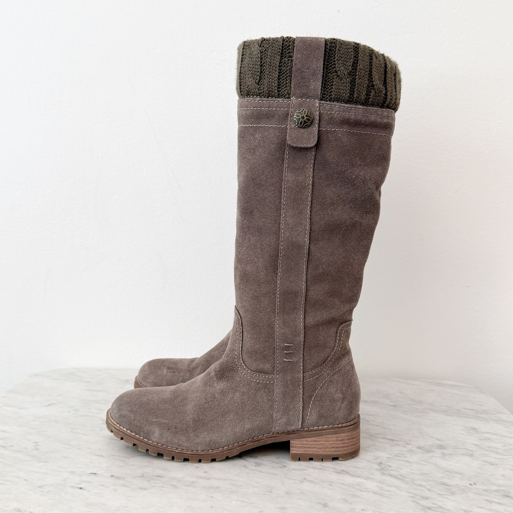 Bjorndal Autumn Suede Tall Boots Size 9 Taupe Knit Cuff Lug Sole Zip Up